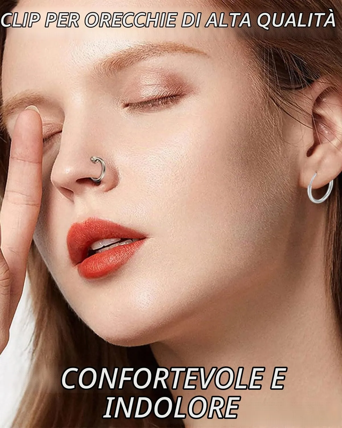 HUVZOR Set di 5 paia orecchini finti senza buco in acciaio inossidabile per uomo, donna e bambina,Orecchini clip, cerchio,anello ear cuff, per creare un look moderno e senza piercing(Argento) - immagine 4