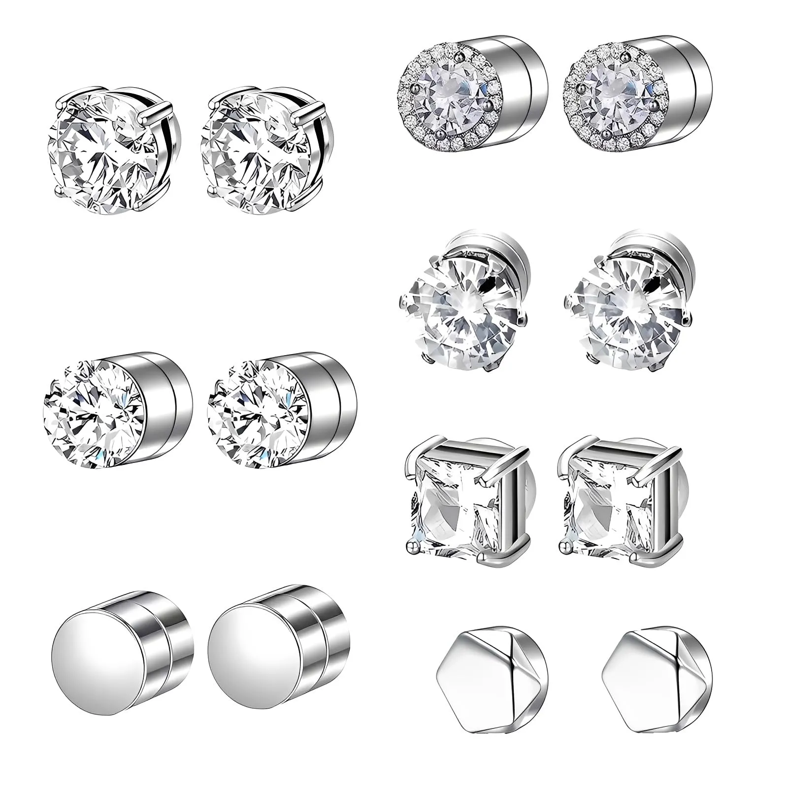 JYXNU 7Paia Orecchini Magnetici Uomo Donna, Senza Buco, Orecchini calamita in Acciaio Inossidabile, Orecchini Diamante, Stili Rotondi e Quadrati, Orecchinis Calamita per Uomo Donna Adolescente Regalo - immagine 1