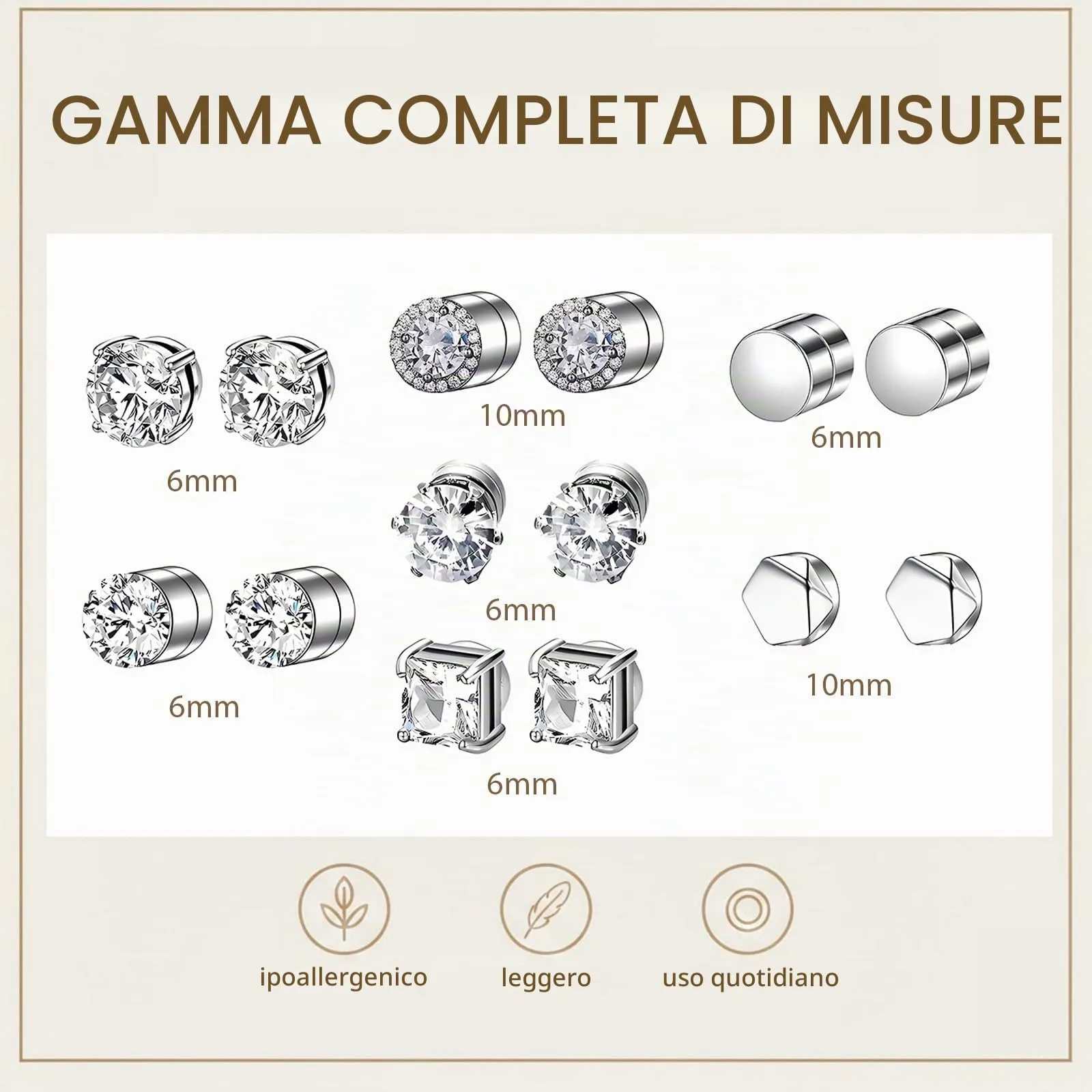 JYXNU 7Paia Orecchini Magnetici Uomo Donna, Senza Buco, Orecchini calamita in Acciaio Inossidabile, Orecchini Diamante, Stili Rotondi e Quadrati, Orecchinis Calamita per Uomo Donna Adolescente Regalo - immagine 4