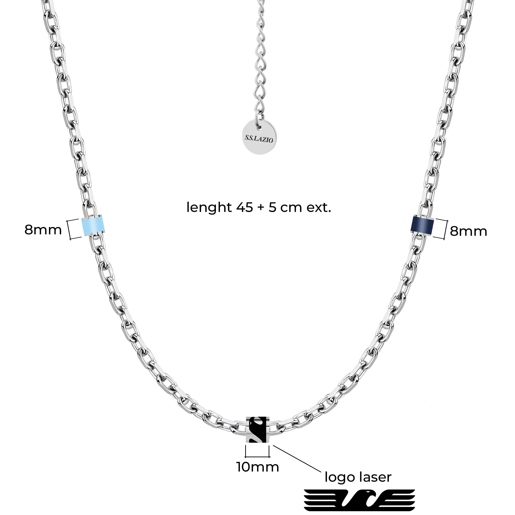 Collana Uomo Donna Lazio in Acciaio Inossidabile – Prodotto Ufficiale Calcio – Gioiello con Logo – Idea Regalo Elegante per Tifosi Biancoceleste – Ragazzo e Ragazza (Chain Logo Necklace Minimal) - immagine 2