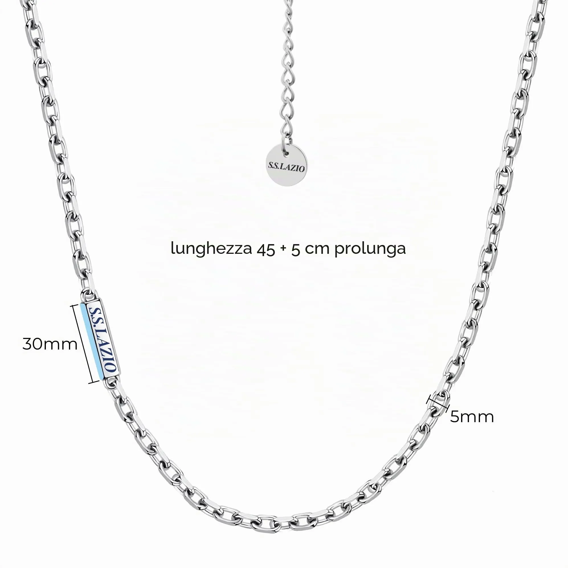 Clondo Collana Uomo Donna Lazio in Acciaio Inossidabile – Prodotto Ufficiale Calcio – Gioiello con Logo – Idea Regalo Elegante per Tifosi Biancoceleste – Ragazzo e Ragazza (Bar Necklace Steel Blue) - immagine 2