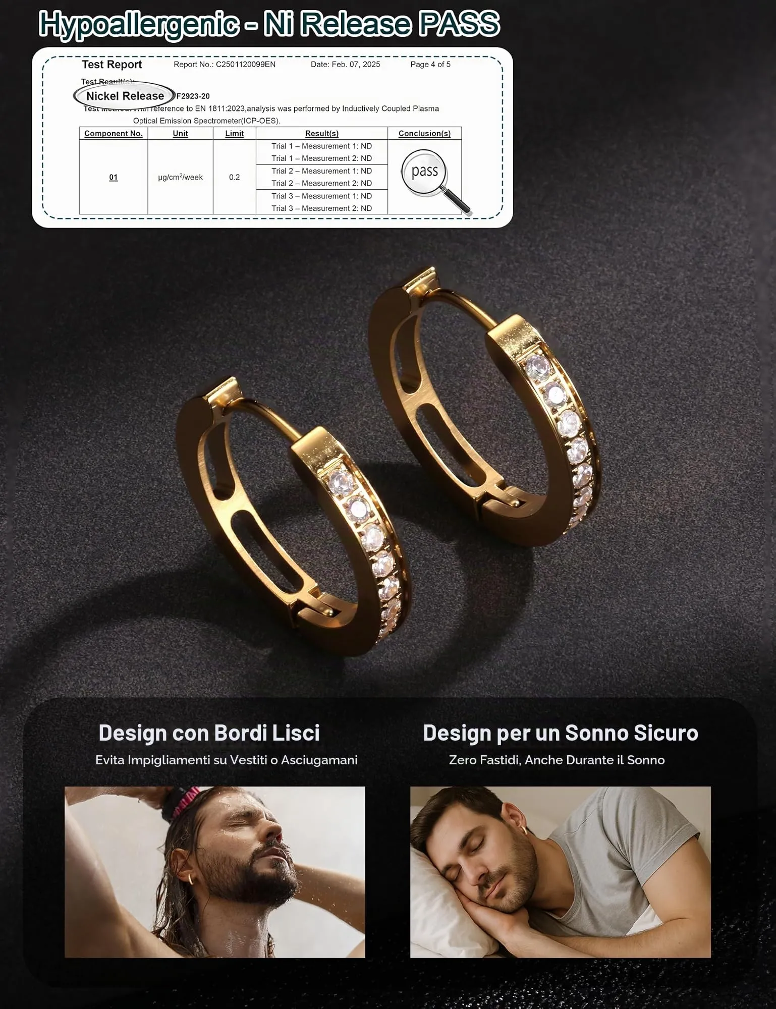 Orecchini Uomo Cerchio Acciaio inossidabile Anallergici - CZ Tono Argentato Nero Orecchini A Cerchio Huggie Trendy Gioielli Di Moda Per Le Uomo 20 mm - immagine 6