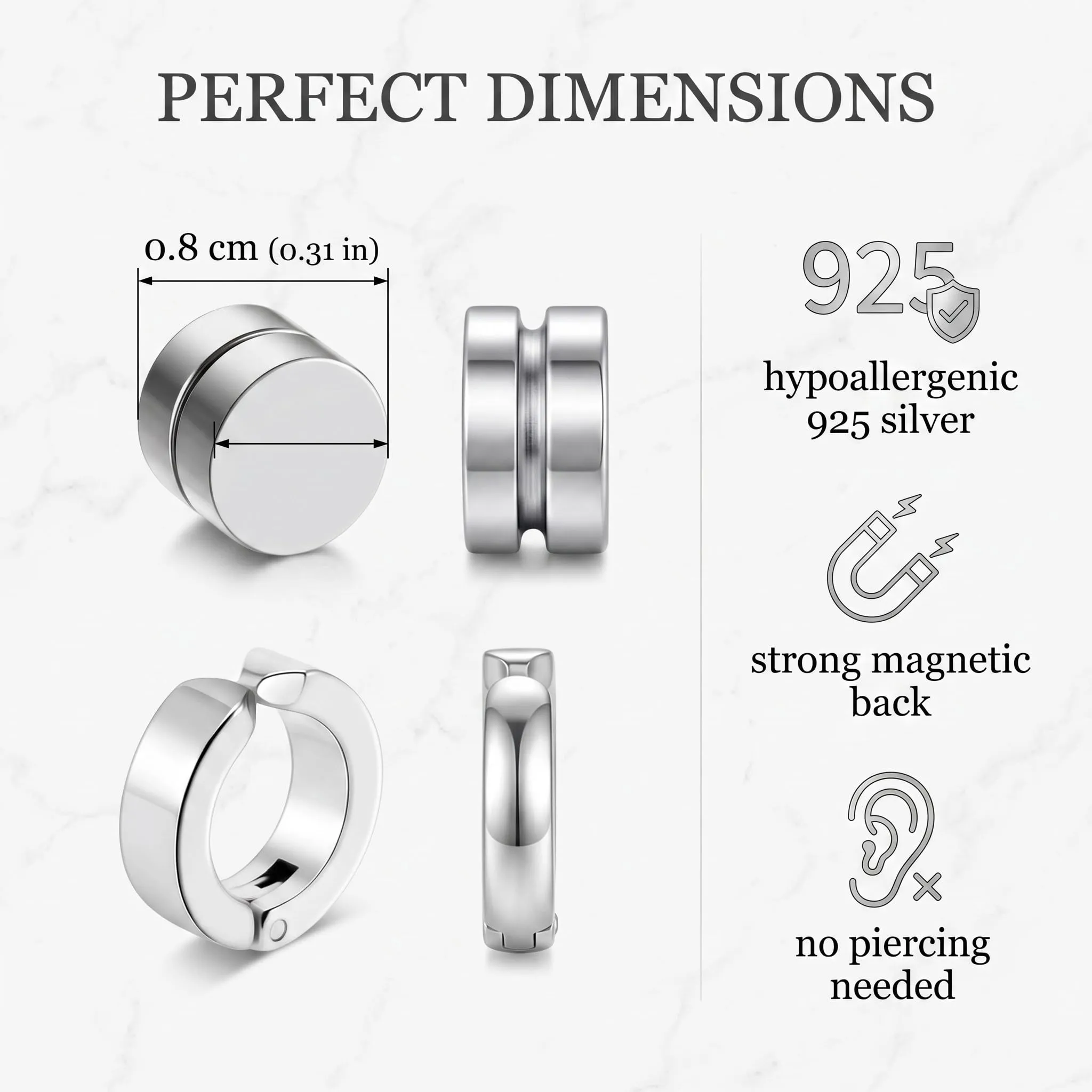 LAPQOS Orecchini da uomo,6 paia di orecchini a cerchio magnetici unisex (per labbro non forato) - immagine 6