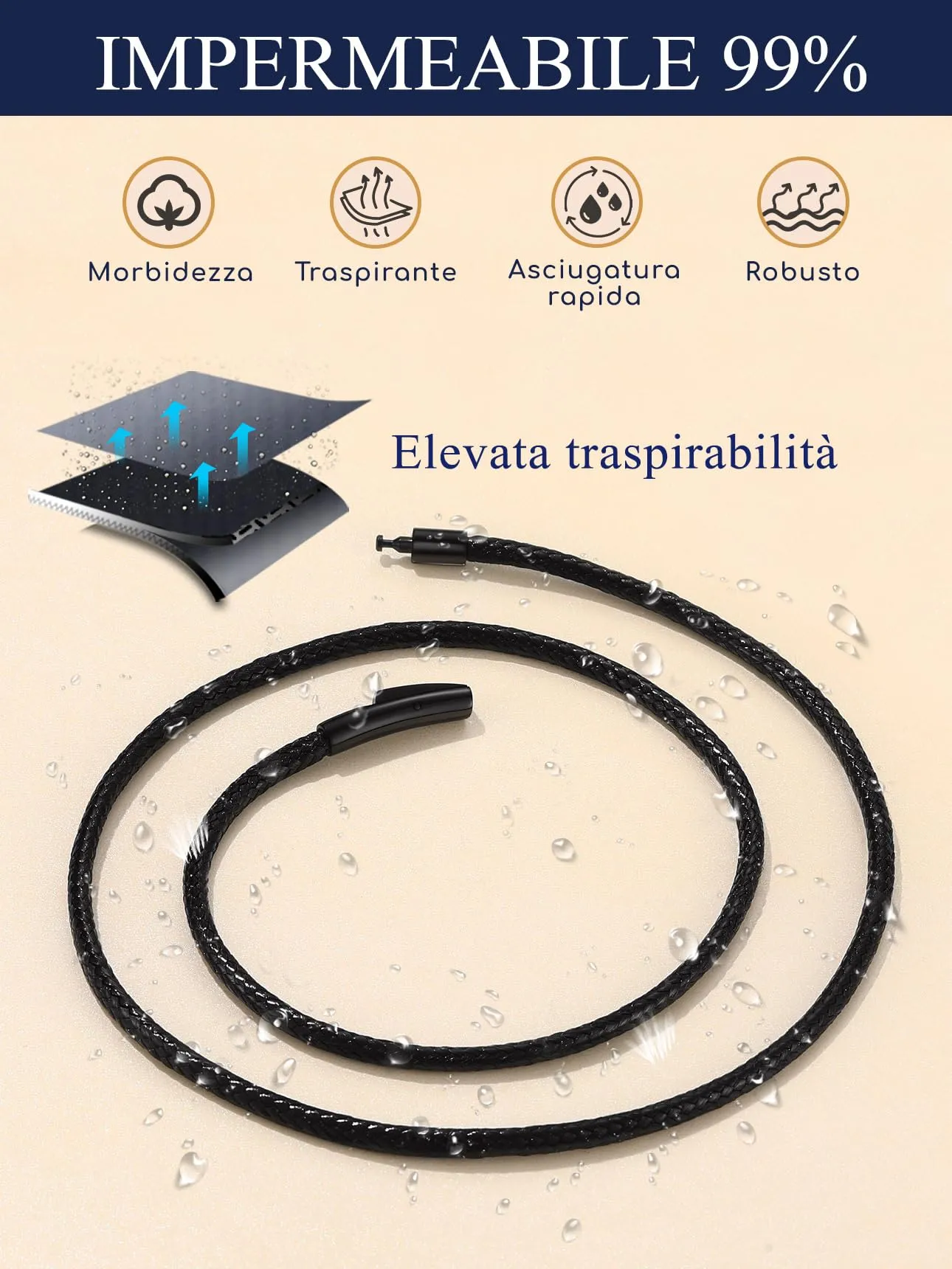 Suplight Collana Uomo Caucciù Sottile 2mm Lunga 71cm Chiusura Nero - immagine 4