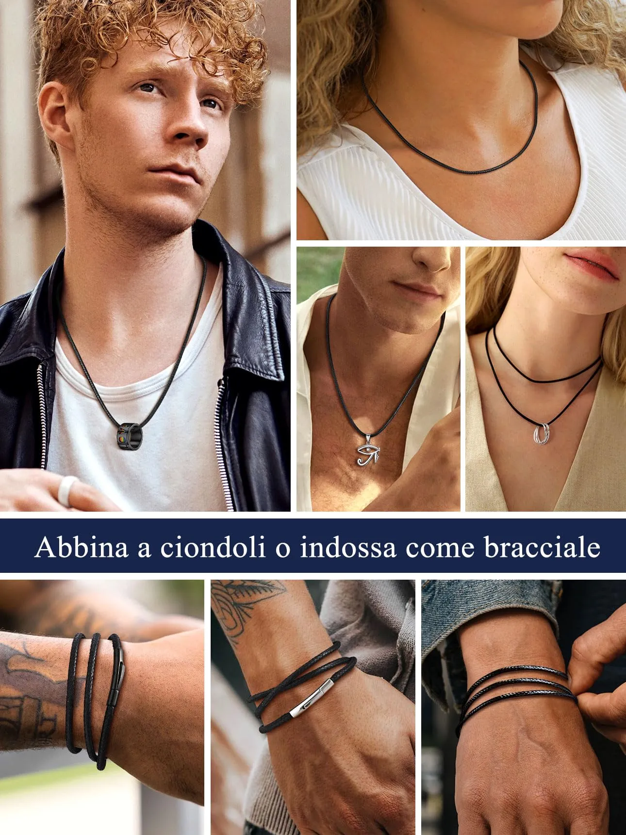 Suplight Collana Uomo Caucciù Sottile 2mm Lunga 76cm Chiusura Argento - immagine 3
