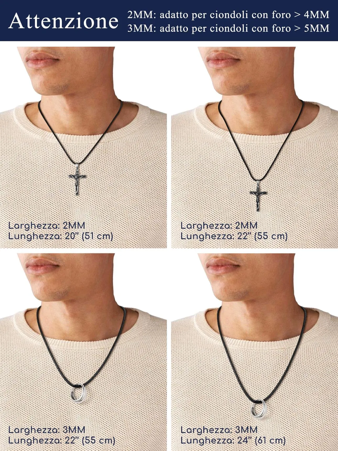 Suplight Collana Uomo Caucciù Sottile 2mm Lunga 61cm Chiusura Argento - immagine 6