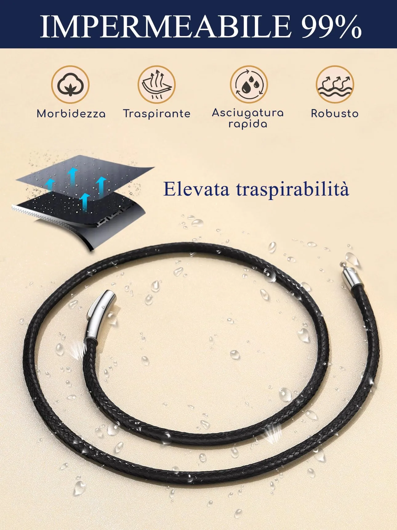 Suplight Collana Uomo Caucciù Sottile 3mm Lunga 66cm Chiusura Argento - immagine 4