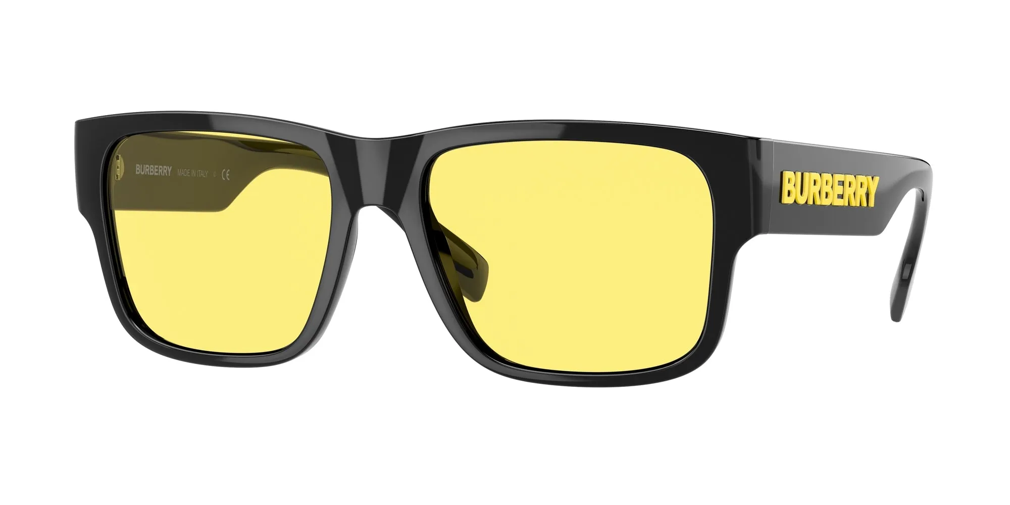 Burberry BE4358 KNIGHT 300185 Occhiali da sole Iniettato Nero Giallo Squadrata Normale - immagine 1