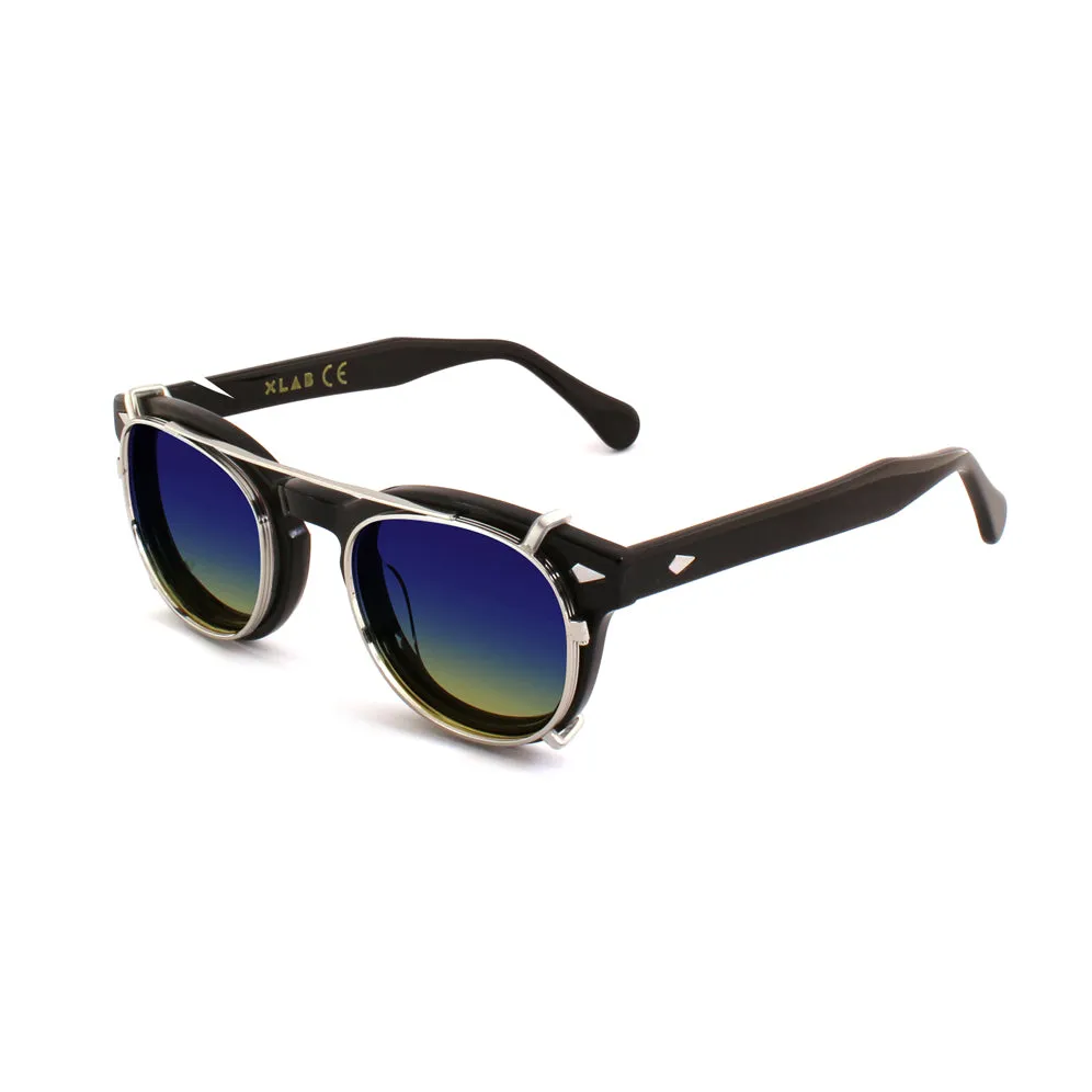 XLAB Unisex Clip-on 02 Argento/Cobalto giallo polarizzato per 8004 stile moscot calibro 48mm Clip on Acetato Argento Cobalto giallo Pantos Polarizzata - immagine 2