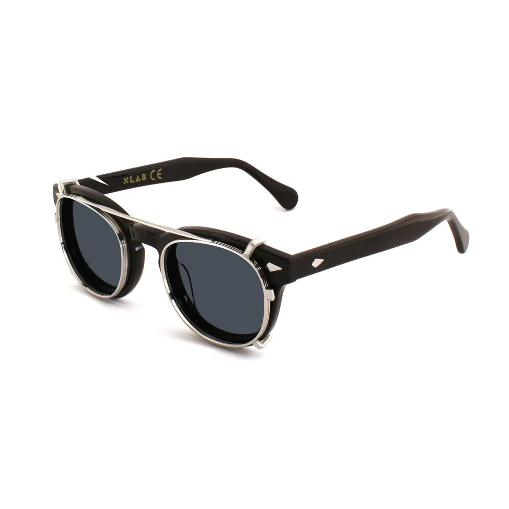 XLAB Unisex Clip-on 02 Argento/Fumo polarizzato per 8004 stile moscot calibro 48mm Clip on Acetato Argento Fumo Pantos Polarizzata - immagine 2