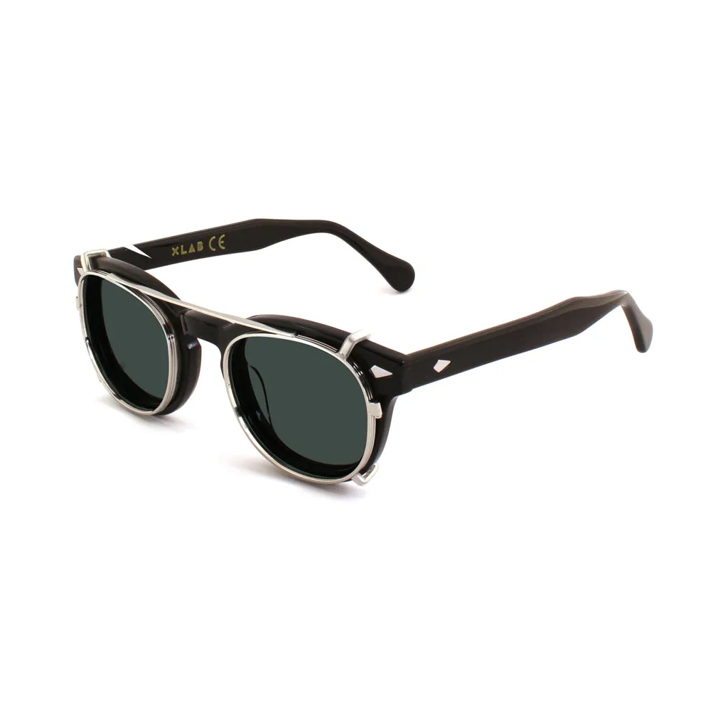 XLAB Unisex Clip-on 02 Argento/G15 polarizzato per 8004 stile moscot calibro 48mm Clip on Acetato Argento Verde G15 Pantos Polarizzata - immagine 2