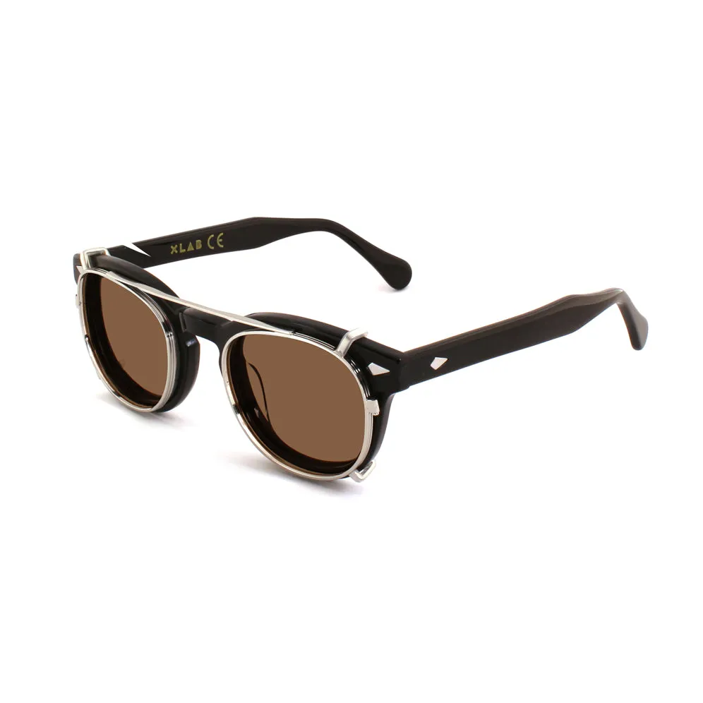 XLAB Unisex Clip-on 02 Argento/Marrone polarizzato per 8004 stile moscot calibro 48mm Clip on Acetato Argento Marrone Pantos Polarizzata - immagine 2