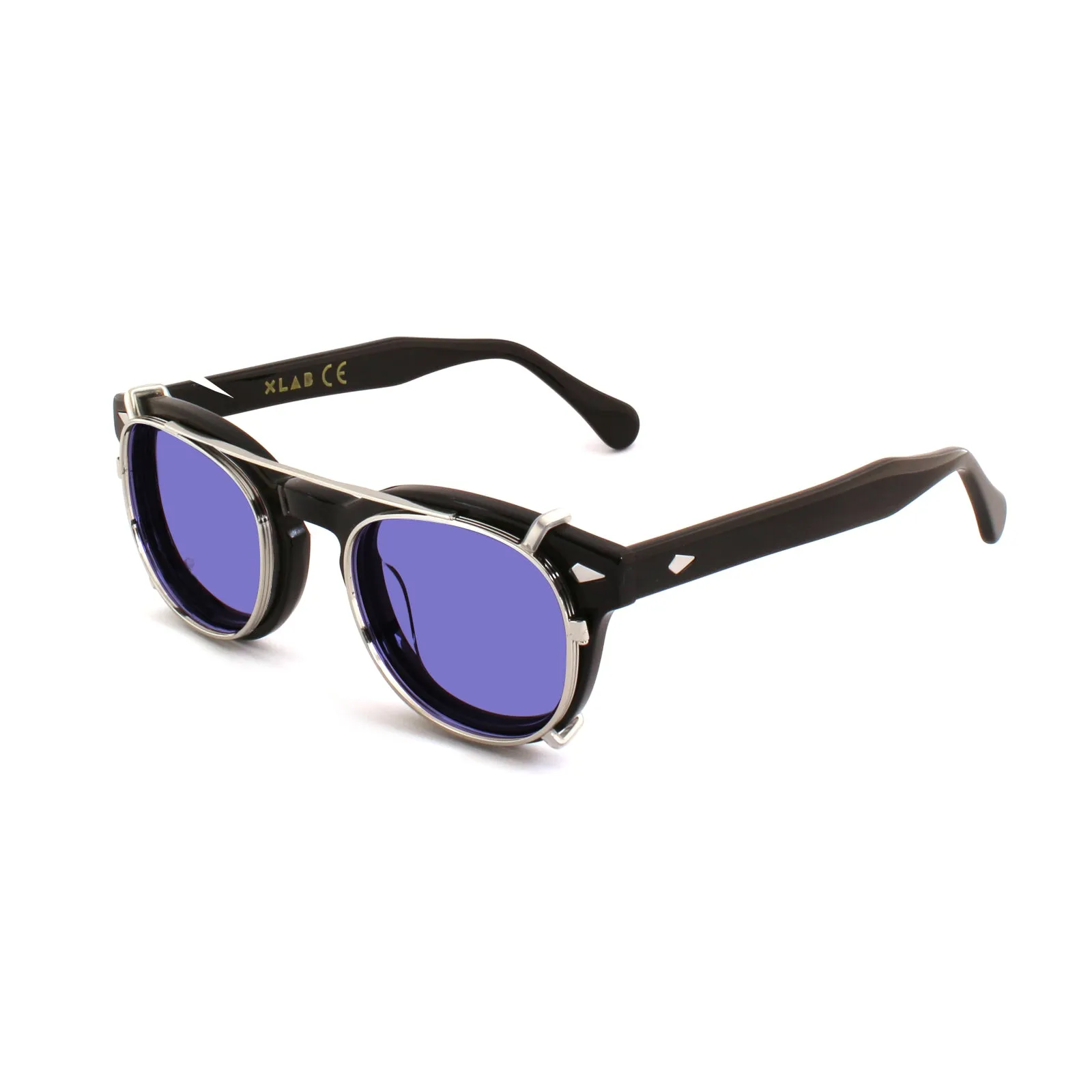 XLAB Unisex Clip-on 02 Argento/Lilla polarizzato per 8004 stile moscot calibro 48mm Clip on Acetato Argento Lilla Pantos Polarizzata - immagine 2