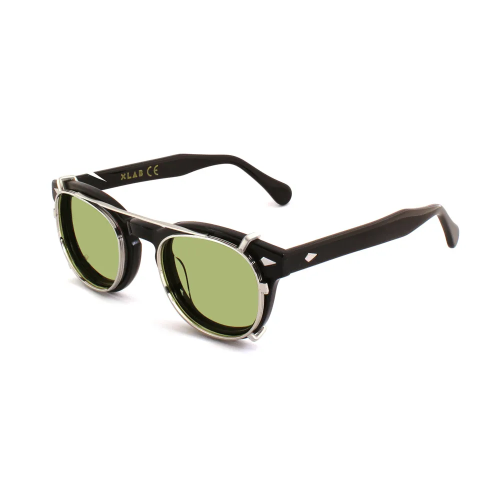 XLAB Unisex Clip-on 02 Argento/Verde polarizzato per 8004 stile moscot calibro 48mm Clip on Acetato Argento Verde Pantos Polarizzata - immagine 2