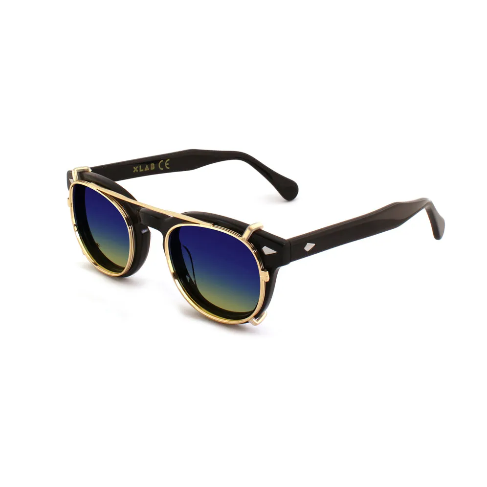XLAB Unisex Clip-on 01 Oro/Cobalto giallo polarizzato per 8004 stile moscot calibro 48mm Clip on Acetato Oro Cobalto giallo Pantos Polarizzata - immagine 2