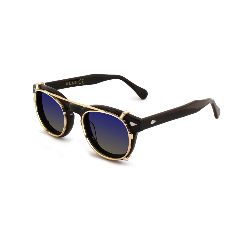 XLAB Unisex Clip-on 01 Oro/Cobalto fumo polarizzato per 8004 stile moscot calibro 48mm Clip on Acetato Oro Cobalto fumo Pantos Polarizzata - immagine 2