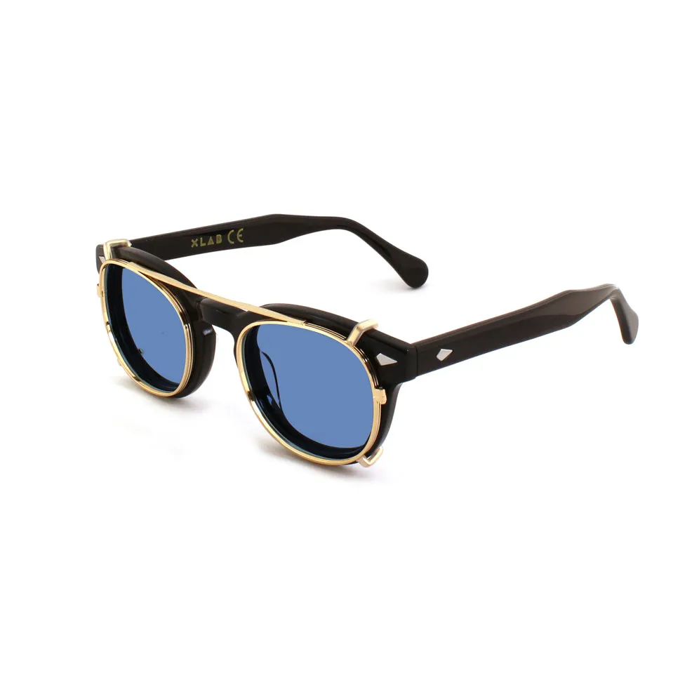 XLAB Unisex Clip-on 01 Oro/Azzurro polarizzato per 8004 stile moscot calibro 48mm Clip on Acetato Oro Azzurro Pantos Polarizzata - immagine 2