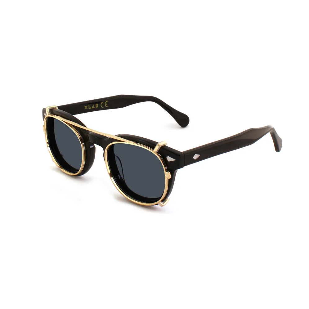 XLAB Unisex Clip-on 01 Oro/fumo polarizzato per 8004 stile moscot calibro 48mm Clip on Acetato Oro Fumo Pantos Polarizzata - immagine 2