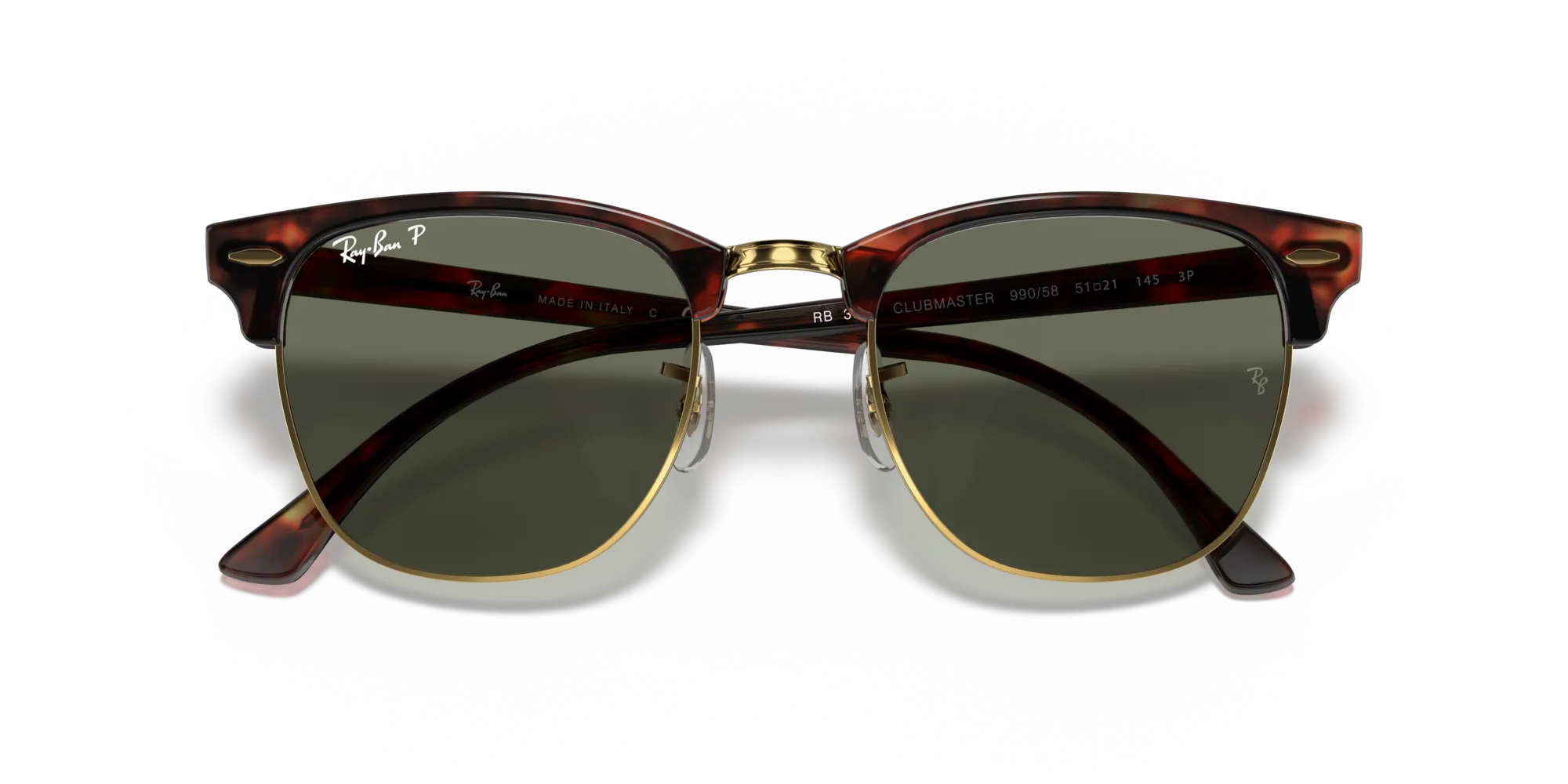 Ray - Ban RB3016 CLUBMASTER 990/58 Occhiali da sole Acetato Tartaruga Verde G15 Squadrata Polarizzata - immagine 2