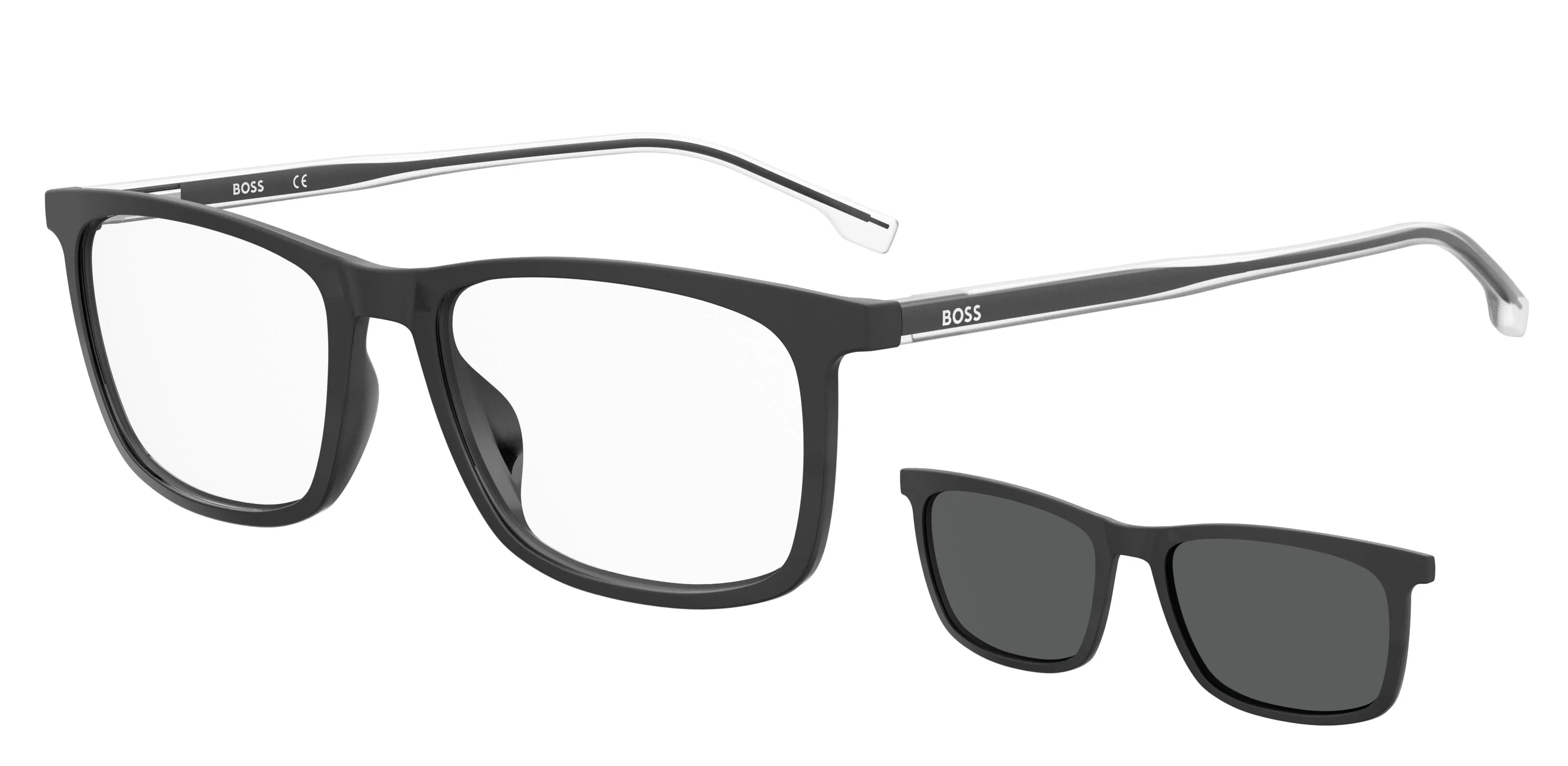 Hugo Boss BOSS 1150/CS 003/IR Occhiali da sole Plastica Nero-opaco Grigio Squadrata Clip-on - immagine 3