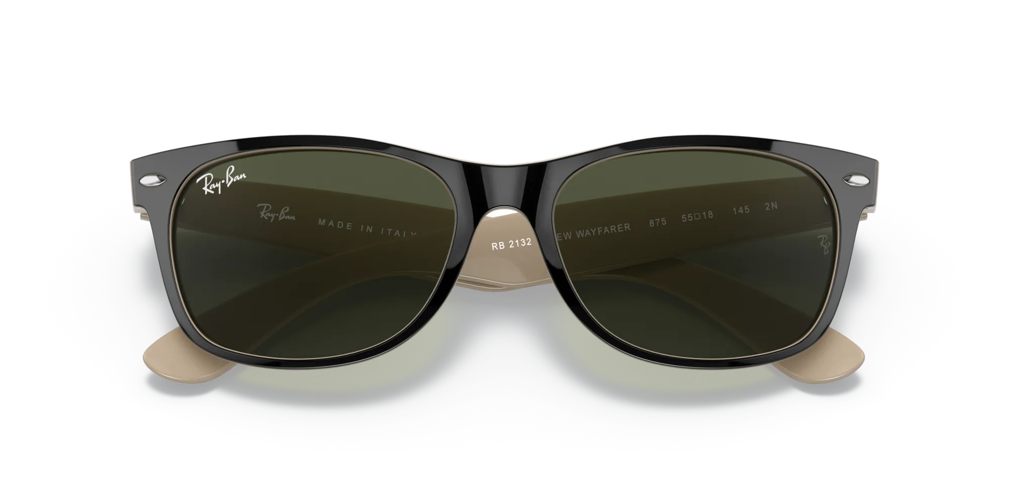 Ray - Ban RB2132 NEW WAYFARER 875 Occhiali da sole Iniettato Nero Verde G15 Squadrata Normale - immagine 2