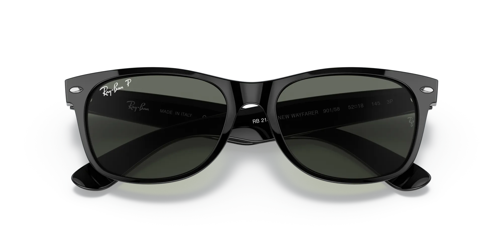 Ray - Ban RB2132 NEW WAYFARER 901/58 Occhiali da sole Iniettato Nero Verde Squadrata Polarizzata - immagine 2