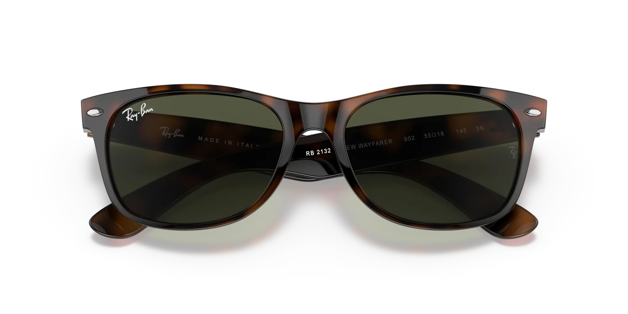 Ray - Ban RB2132 NEW WAYFARER 902 Occhiali da sole Iniettato Tartaruga Verde G15 Squadrata Normale - immagine 2