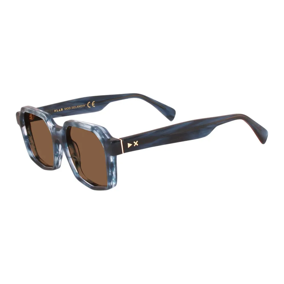 XLAB Selandia Occhiali da sole Acetato Blu striato Marrone Squadrata Polarizzata - immagine 4