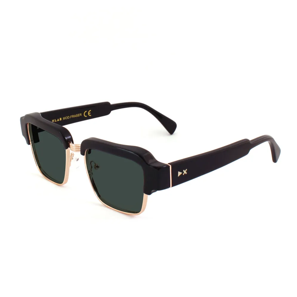 XLAB Fraser Occhiali da sole Acetato Nero/Argento Fumo Squadrata Polarizzata - immagine 1