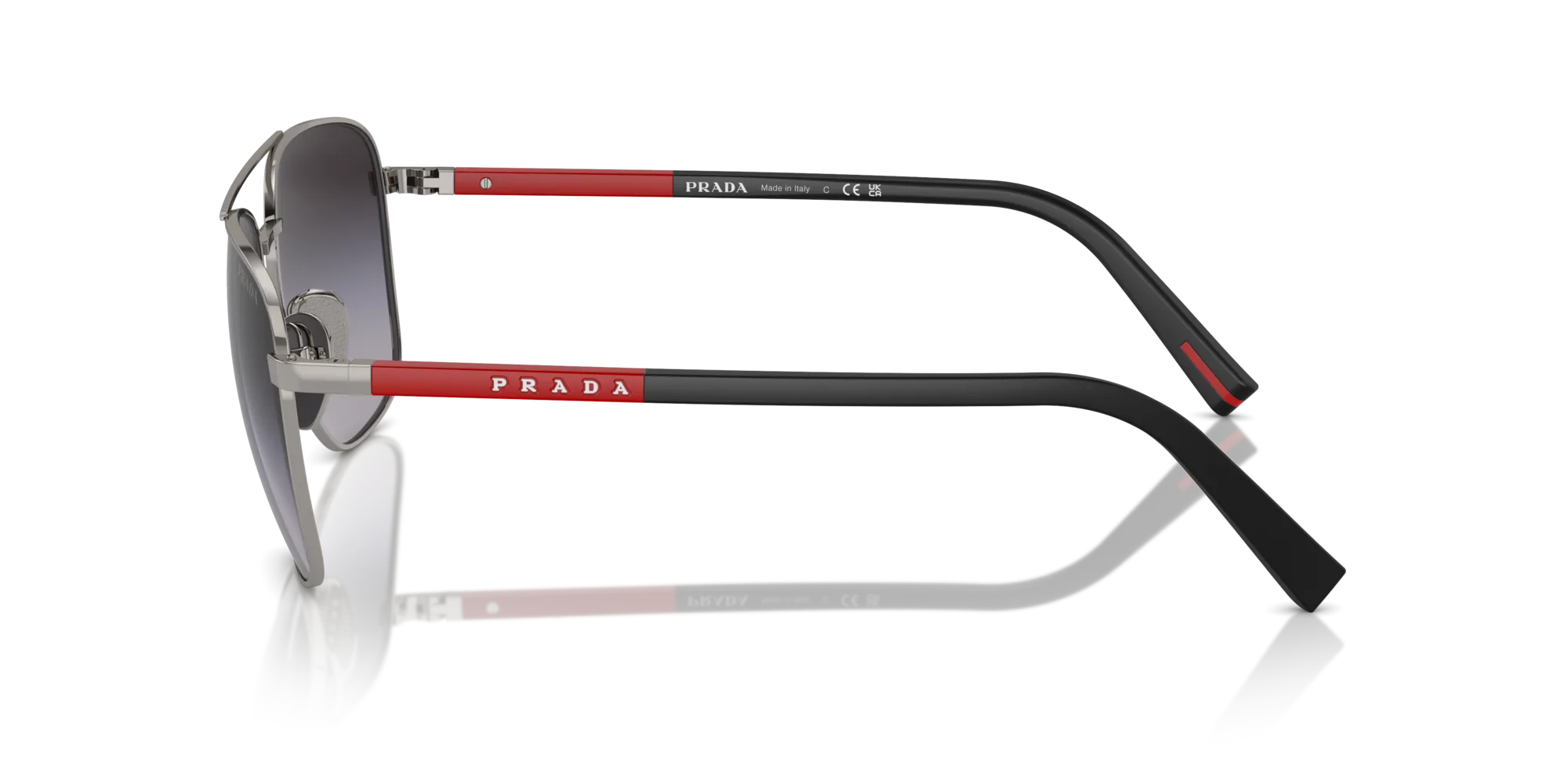 Prada Linea Rossa PS 54ZS 5AV09U Occhiali da sole Acciaio Grigio Grigio Rotonda Normale Sfumato - immagine 4