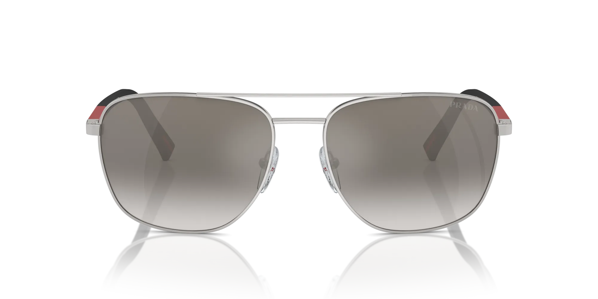 Prada Linea Rossa PS 54ZS 1BC02M Occhiali da sole Acciaio Argento Grigio Rotonda Specchiate Sfumato - immagine 3