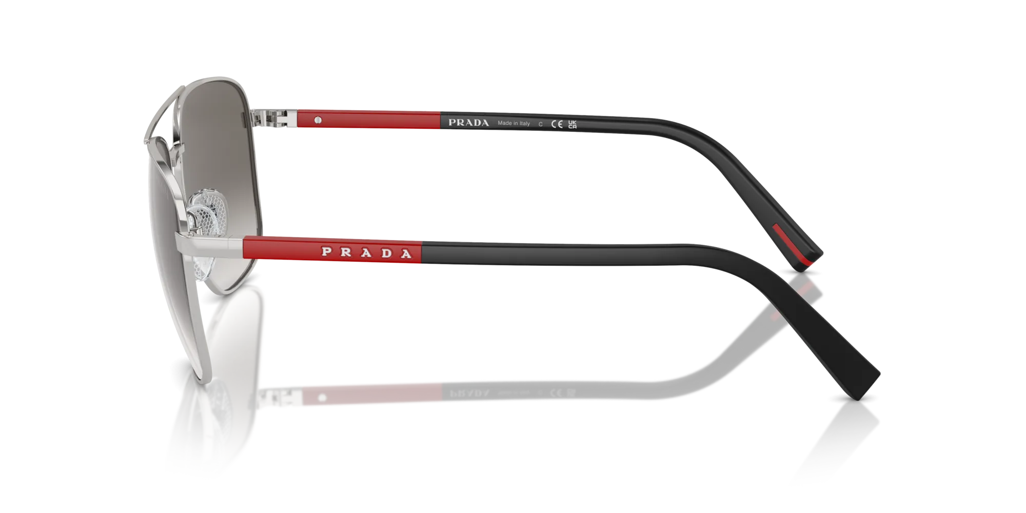 Prada Linea Rossa PS 54ZS 1BC02M Occhiali da sole Acciaio Argento Grigio Rotonda Specchiate Sfumato - immagine 4