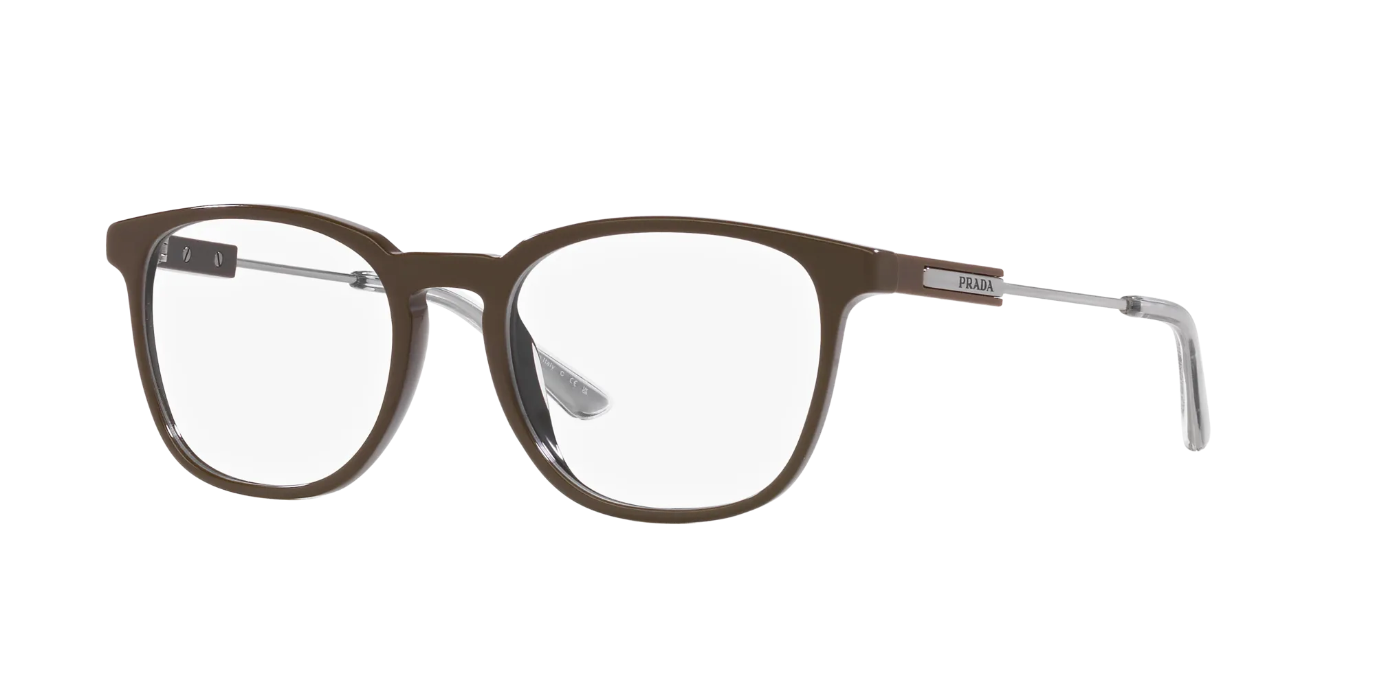 Prada PR 19ZV 11J1O1 Montature da vista Acetato Marrone Trasparente Pillow Normale - immagine 3