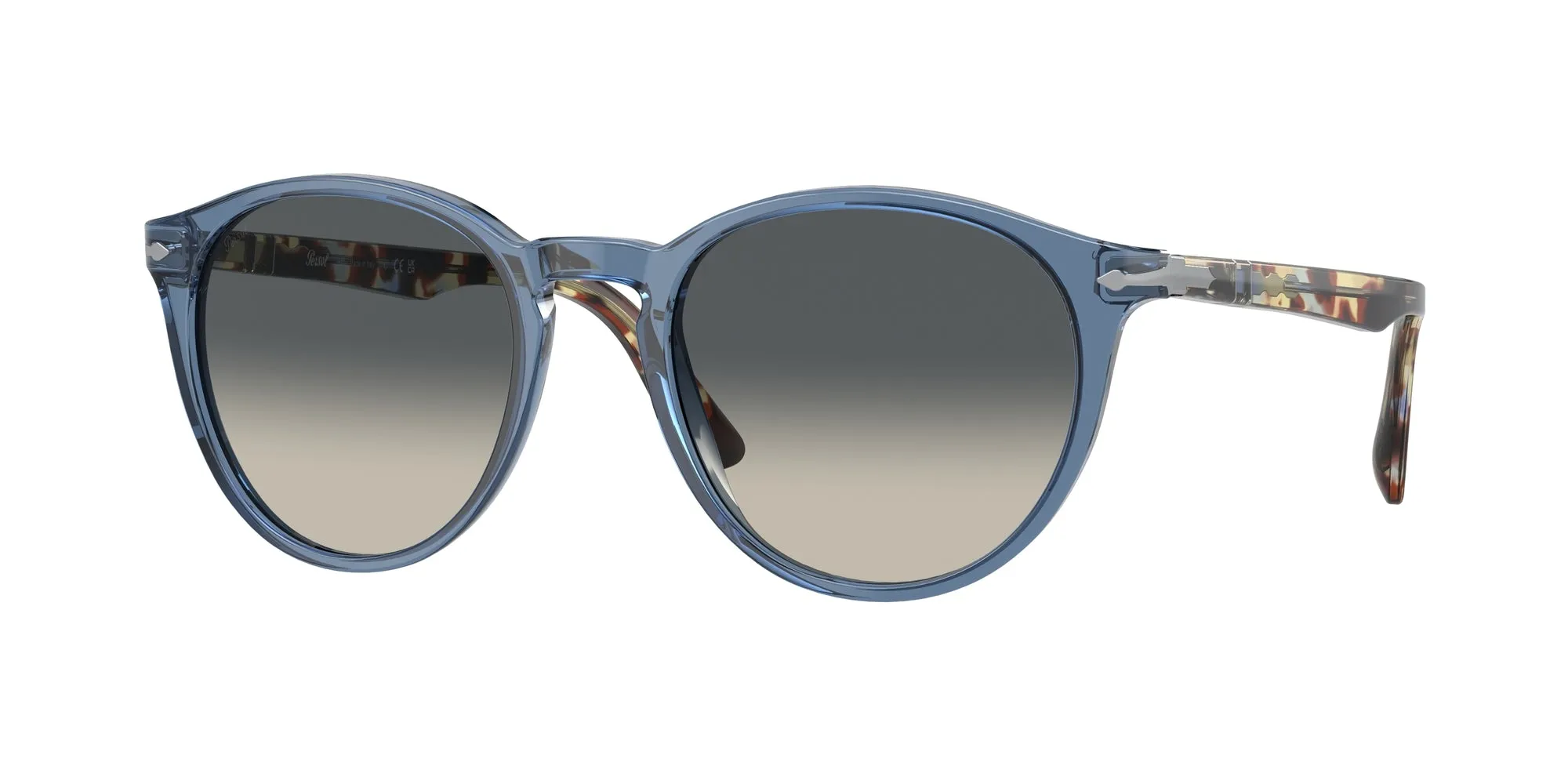 Persol PO3152S 120271 Occhiali da sole Acetato Blu Grigio Rotonda Normale Sfumato - immagine 1