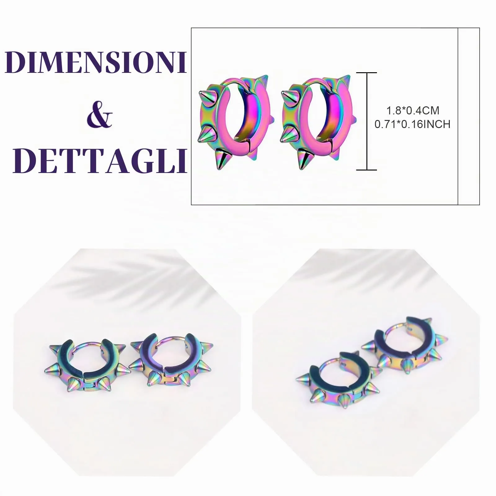 feilok 4 paia Orecchini Stud per Uomini Donne Cartilage Sleeper Orecchini Piercing Spike - immagine 2