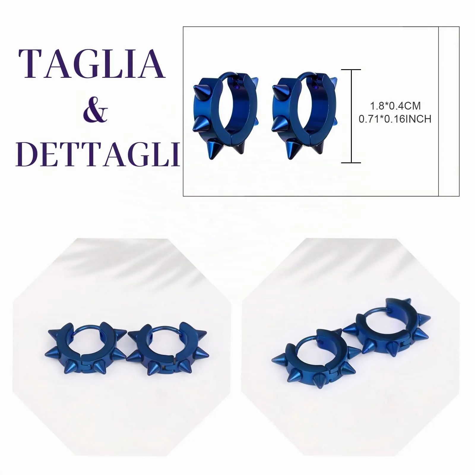 feilok Orecchini in acciaio inossidabile per le donne Uomini cartilagine Piercing Spike blu - immagine 2