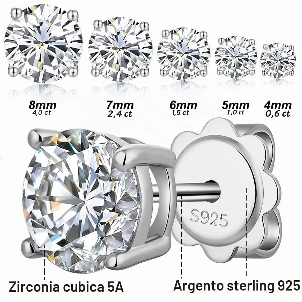 Orecchini Uomo Diamante Oro Bianco e Argento - Zirconi Donna 8mm - immagine 5
