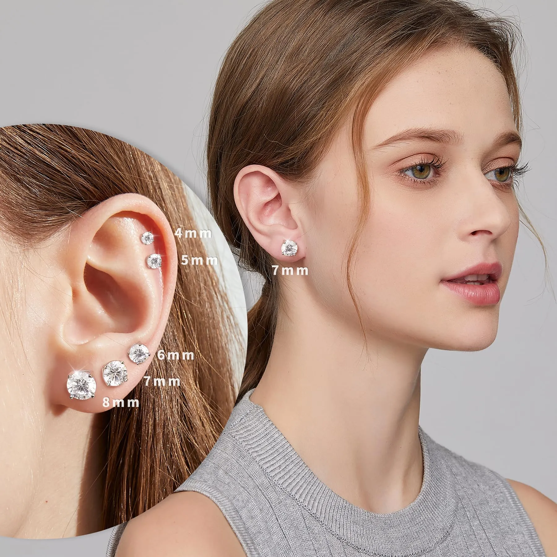 Orecchini Uomo Diamante Oro Bianco e Argento - Zirconi Donna 8mm - immagine 6
