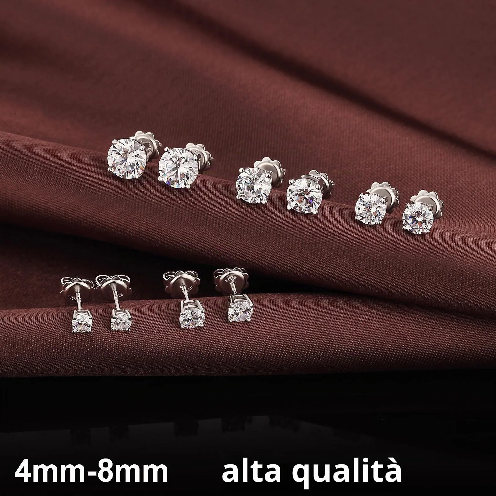 Orecchini Uomo Diamante Oro Bianco e Argento - Zirconi Donna 8mm - immagine 7