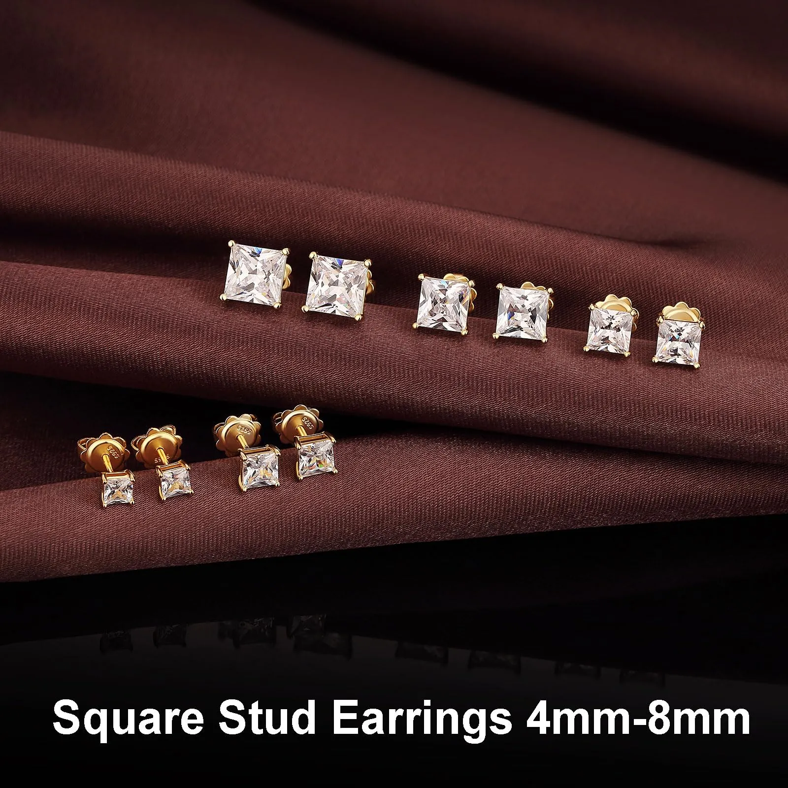 Orecchini Uomo Oro Diamante Quadrato 4mm - Orecchini Quadrati - immagine 7