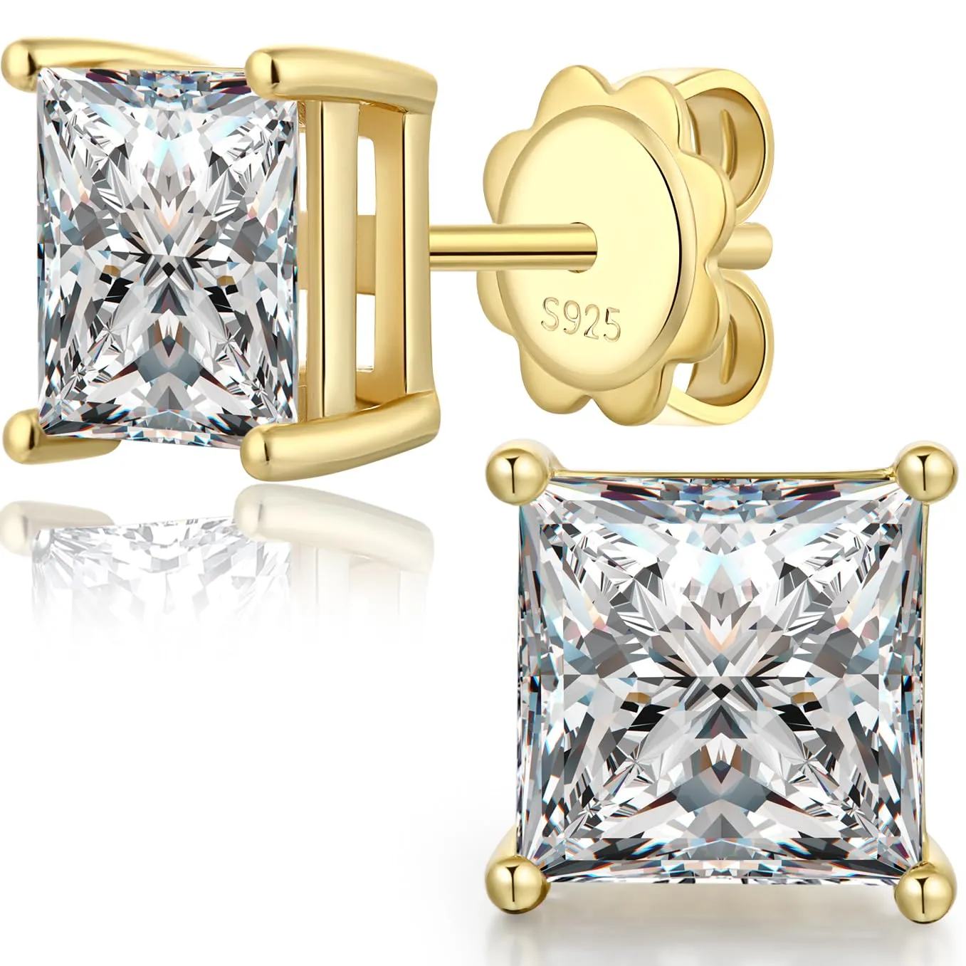 Orecchini Or Donna Diamanti Uomo Argento 925 Donna Quadrato Orecchini Punto Luce in Argento 925 con Zirconi Bianchi Taglio Diamante - immagine 1