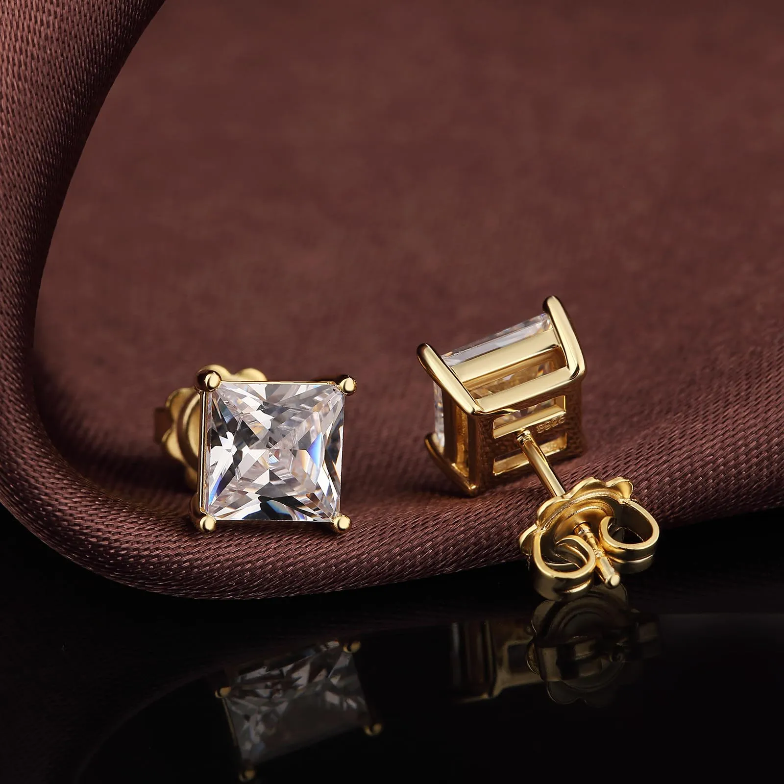 Orecchini Or Donna Diamanti Uomo Argento 925 Donna Quadrato Orecchini Punto Luce in Argento 925 con Zirconi Bianchi Taglio Diamante - immagine 5