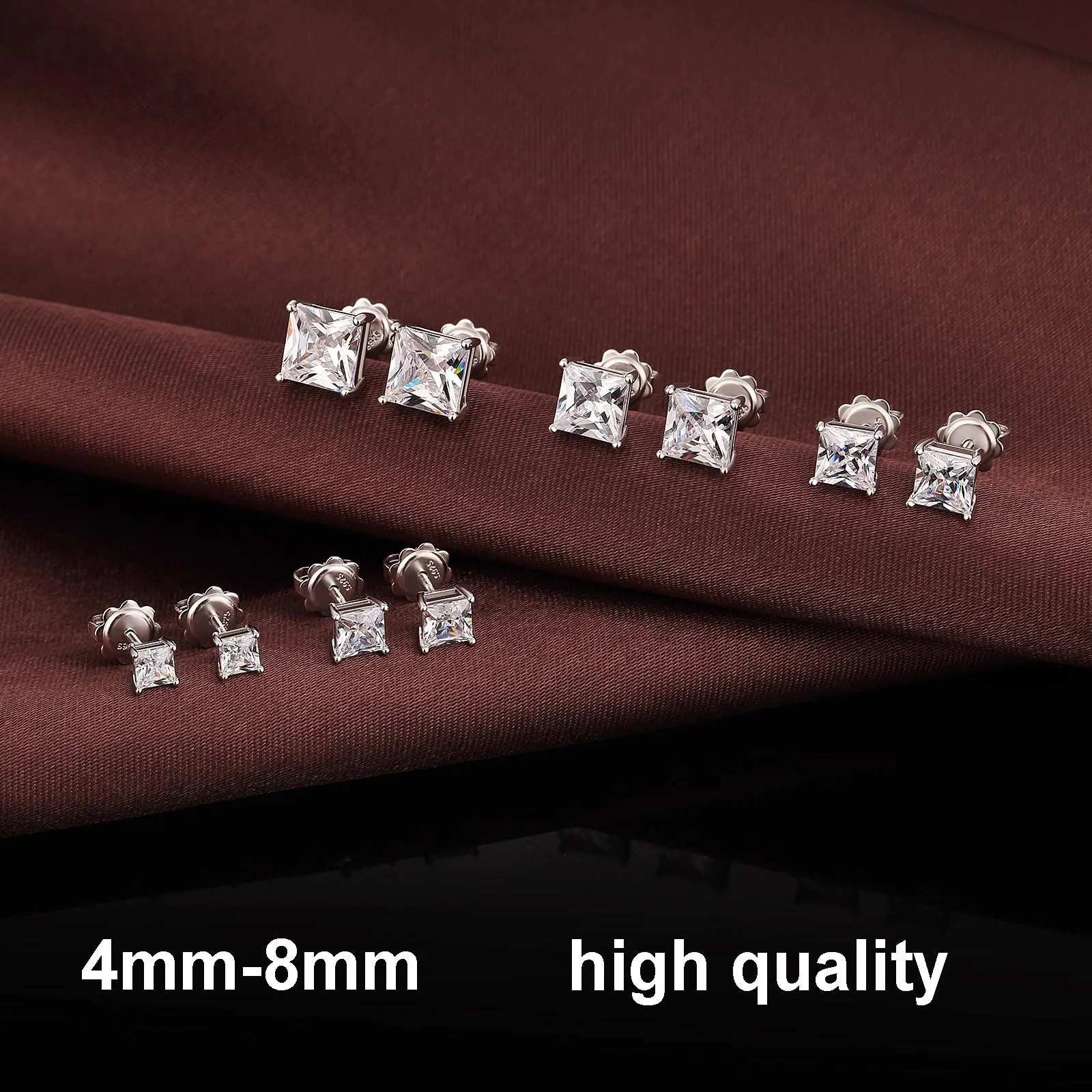 Orecchini Uomo Diamante Oro Bianco e Argento - Brillanti Quadrati 7mm - immagine 8