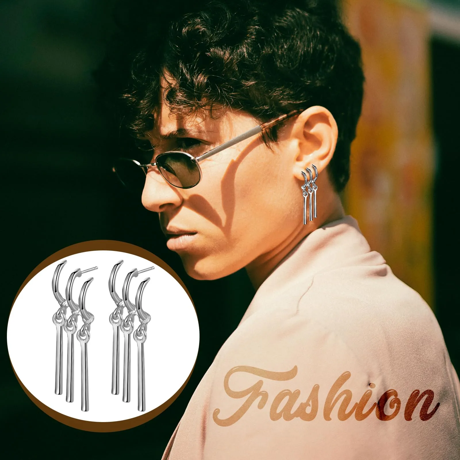 JewelryWe One Piece orecchini da uomo in acciaio inox Roronoa Zoro orecchini a cerchio Huggie orecchini clip on orecchini pendenti anime cosplay gioielli per gli amanti degli anime di Lorenor Zorro - immagine 5