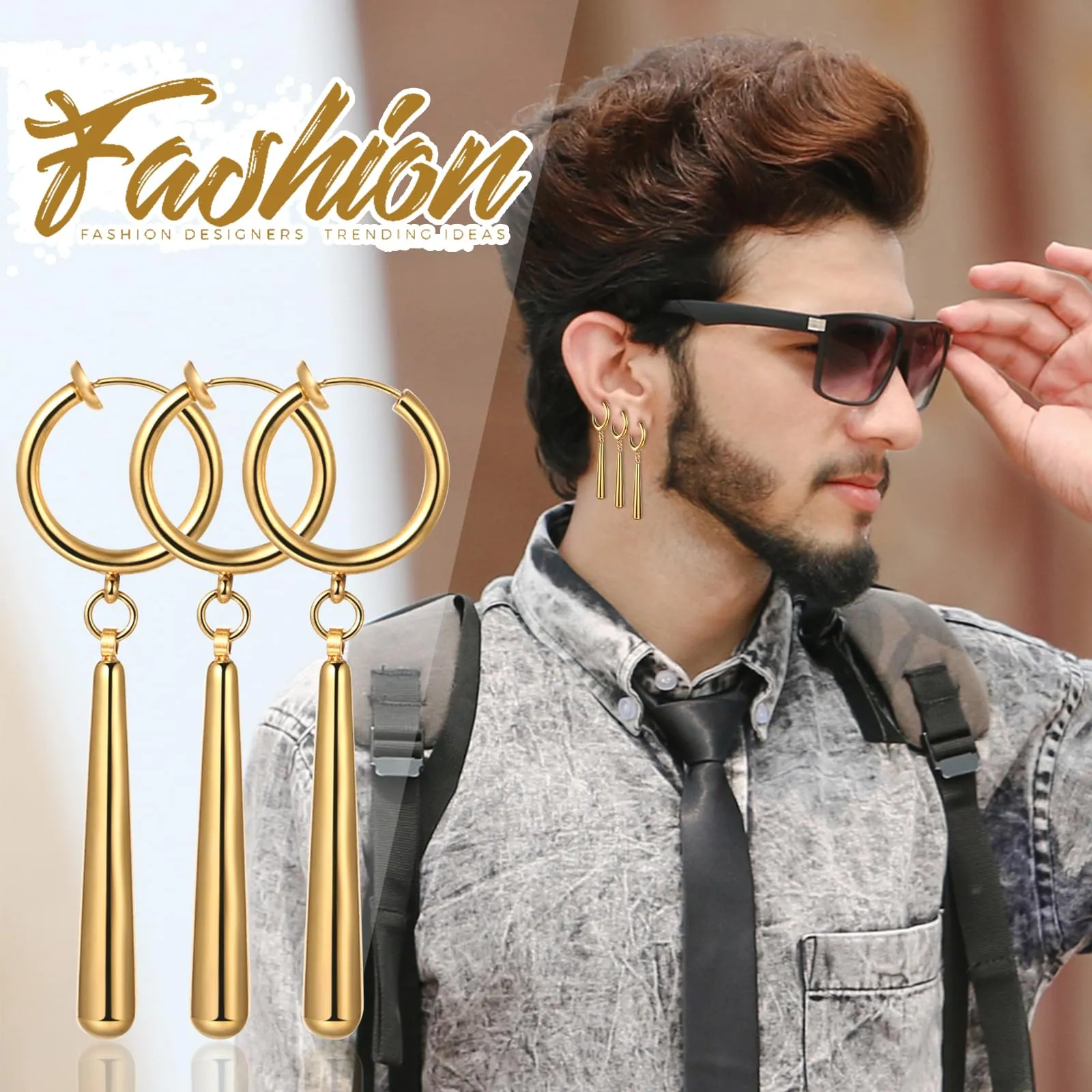 JewelryWe Orecchini Finti Zoro Cosplay: Set 3 Pezzi Orecchini con Pendente senza Buco Orecchini Roronoa Idee Regalo Appassionato di Anime - immagine 3