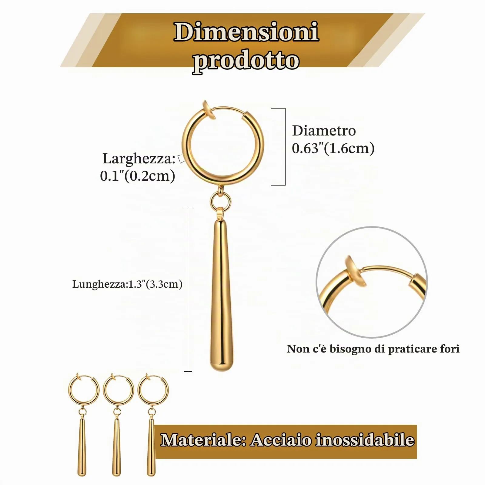 JewelryWe Orecchini Finti Zoro Cosplay: Set 3 Pezzi Orecchini con Pendente senza Buco Orecchini Roronoa Idee Regalo Appassionato di Anime - immagine 4