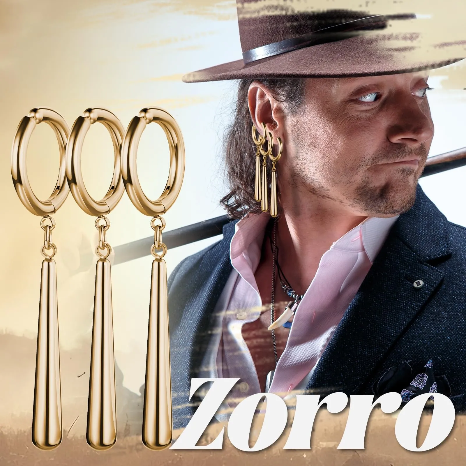JewelryWe Orecchini Finti con Pendenti Cosplay: Set 3 Pezzi Zoro Orecchini Roronoa Idee Regalo Appassionato di Anime - immagine 4