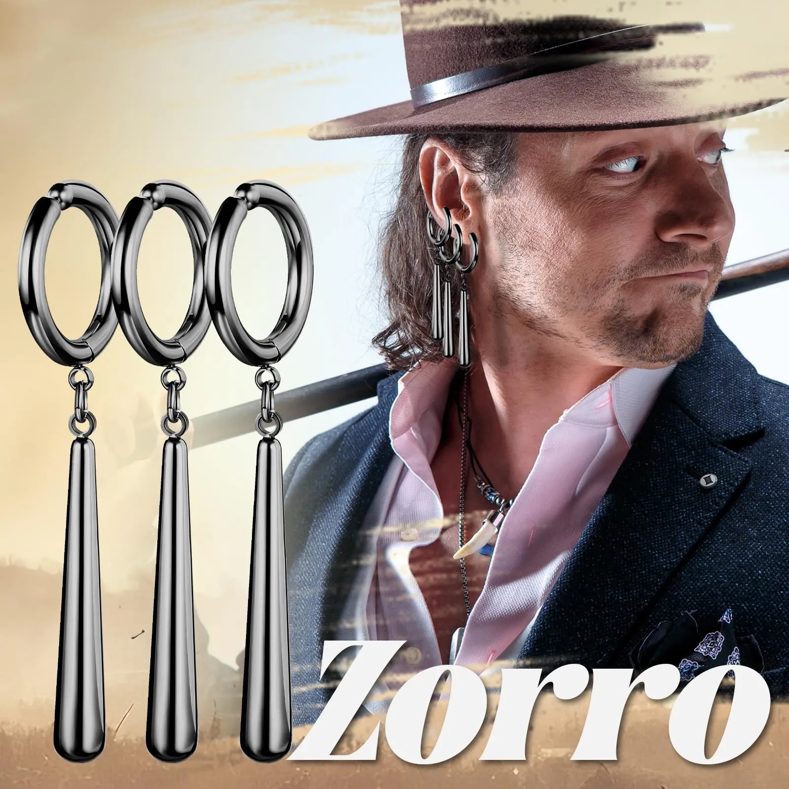 JewelryWe One Piece orecchini da uomo in acciaio inox Roronoa Zoro orecchini a cerchio Huggie orecchini clip on orecchini pendenti anime cosplay gioielli per gli amanti degli anime di Lorenor Zorro - immagine 4