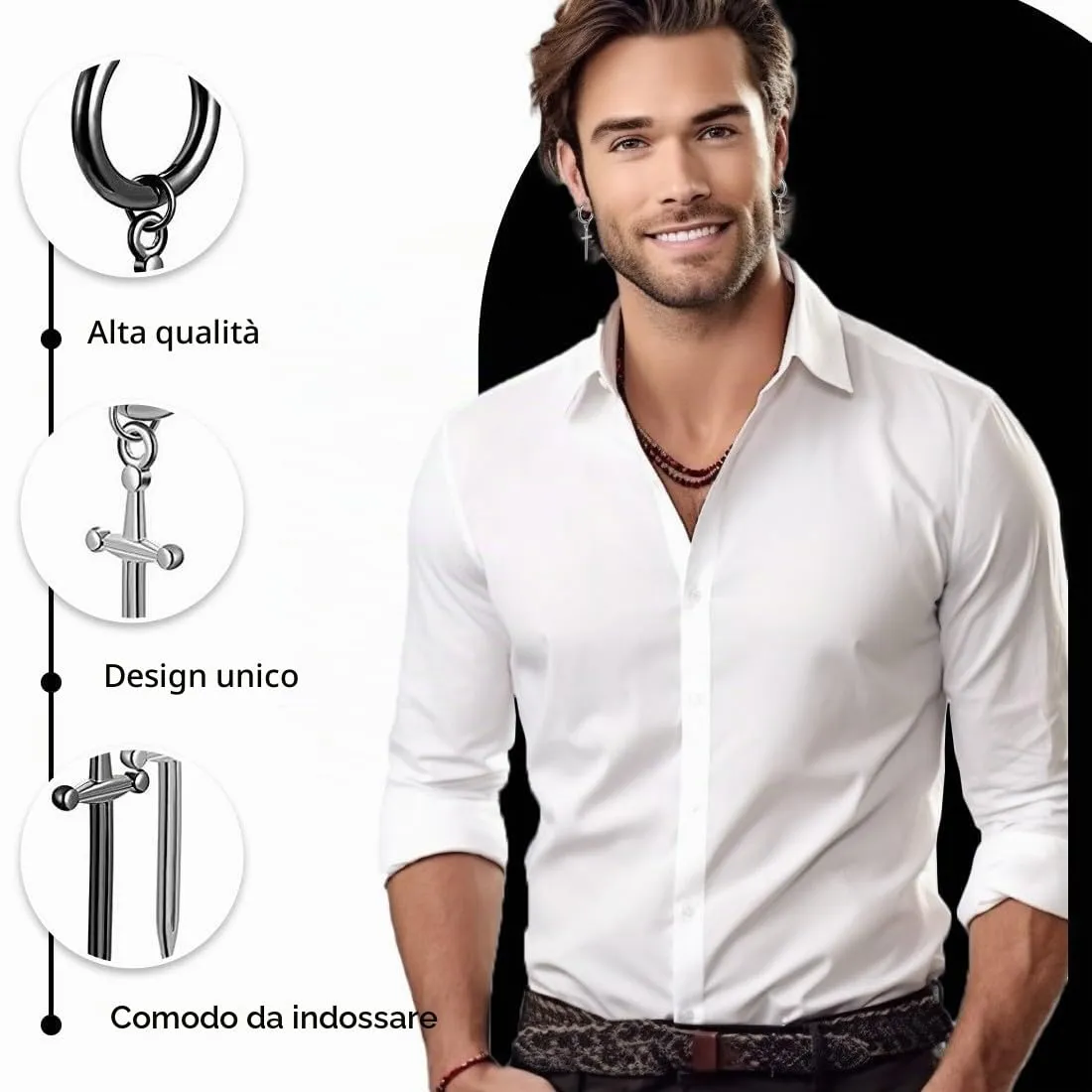XENQITO 2 Paia Acciaio Chirurgico Orecchini per Uomo Donna Orecchini a Cerchio Pendente Croce Orecchini Pendenti con Croce Piercing Cartilage Orecchini Set Punk Orecchino per Uomo e Donna - immagine 3