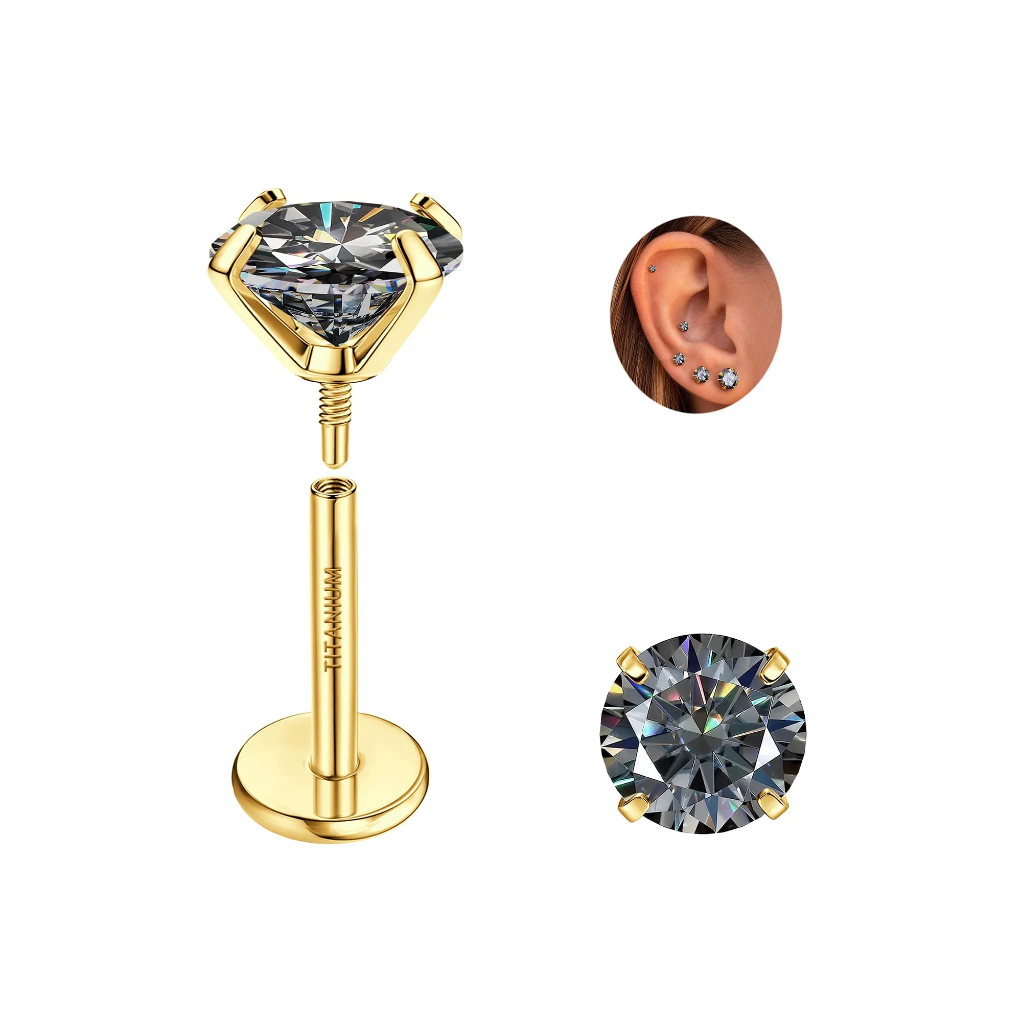 SLLAISS Orecchini Moissanite Uomo Donna in Titanio G23 - immagine 1